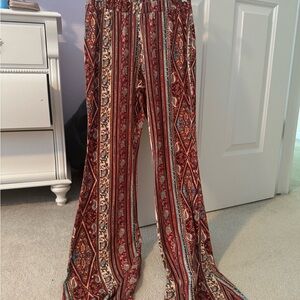 Bohemian Red Patterned Women's Pants
